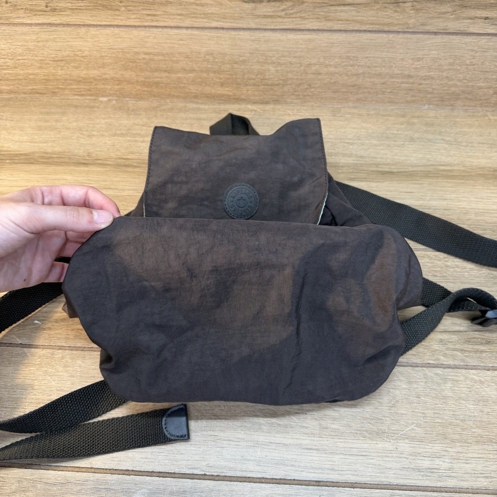 Kipling Mini Backpack Drawstring Textured Brown Nylon - Picture 6 of 12